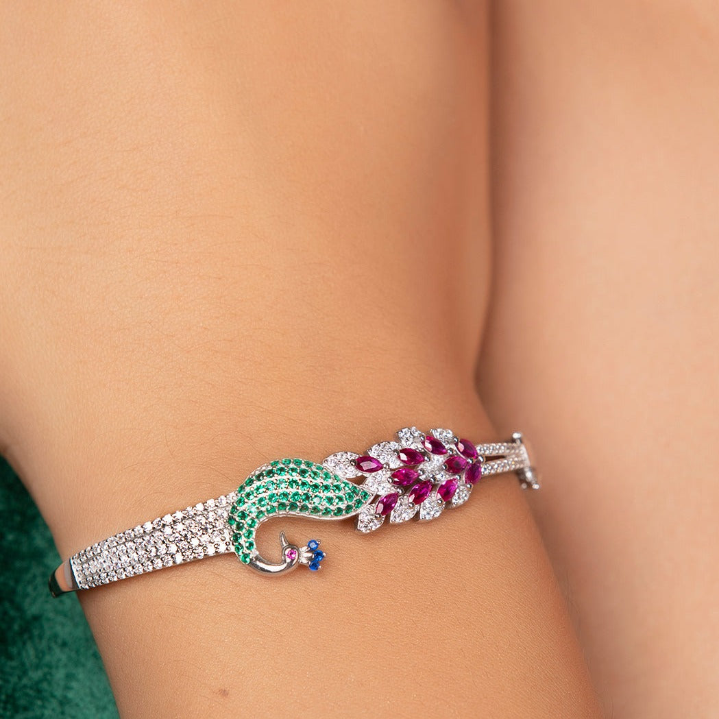 Royal Peacock Silver-Plated Studded Bracelet