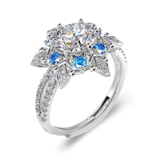 Luxurious White & Blue American Diamond Silver Ring For Girls