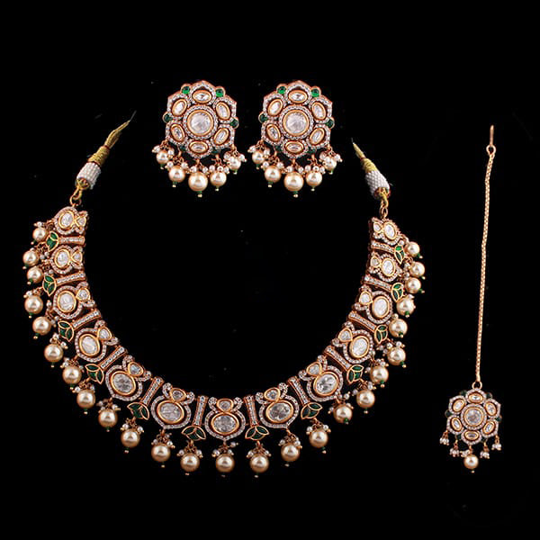 Luxury & Beautiful Rimi Emerald Polki Necklace Set