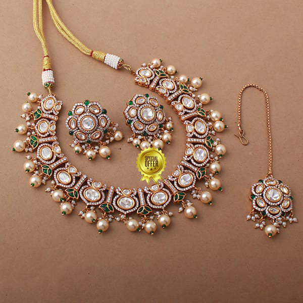 Luxury & Beautiful Rimi Emerald Polki Necklace Set