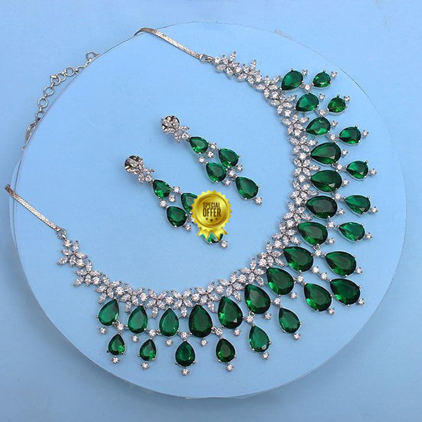 Luxury & Fashionable Green Stone Designer Necklace Set