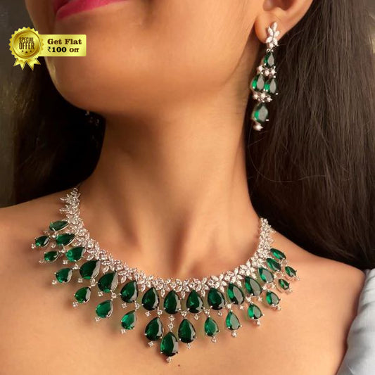 Luxury & Fashionable Green Stone Designer Necklace Set